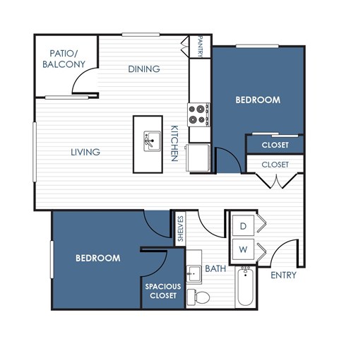 Floor plan for 2 beds, 1 bath, 1065 sqft